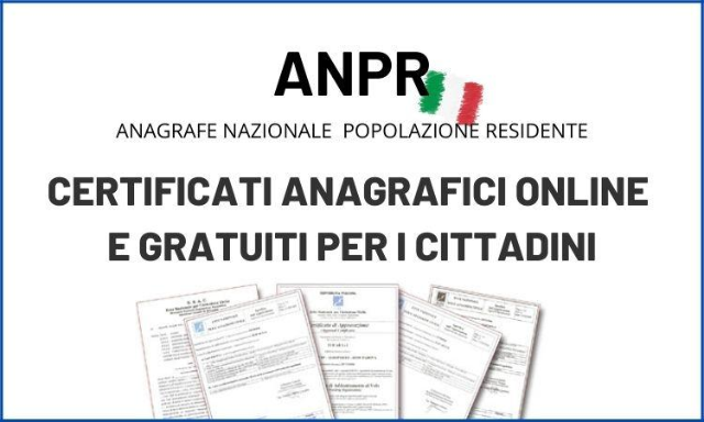 Certificati anagrafici online gratuiti sul portale anpr dal 15.11.2021